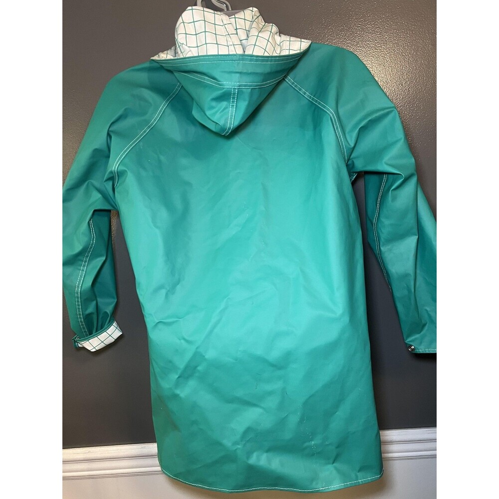Vintage Charles River Coat Womens Medium Green Hooded PVC Rain Reversible 80s - Picture 10 of 16
